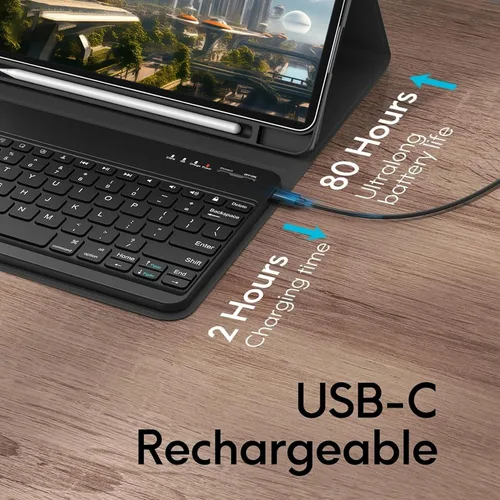Vista 5 de Funda de teclado para iPad Pro de 12.9 pulgadas (modelo antiguo) 2015 1ª/2017 2ª generación - Teclado Bluetooth inalámbrico recargable, desmontable