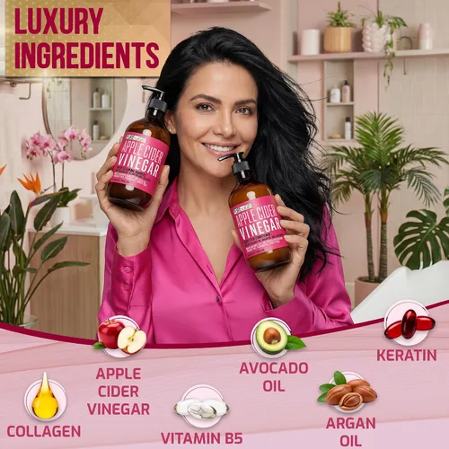 Vista 4 de Juego de champú y acondicionador de vinagre de sidra de manzana, sin sulfato, fórmula antipicazón para cuero cabelludo escamoso, removedor