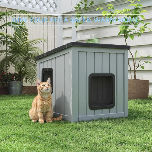 Vista 7 de DRATO Casa para gatos al aire libre, impermeable, material de polipropileno, refugio para gatos, robusto, resistente, fácil de montar, cálida casa
