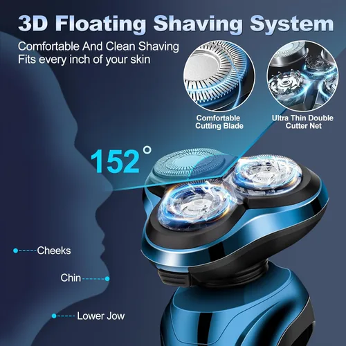 Vista 3 de Maquinilla de afeitar eléctrica para hombres, 3 cabezales flotantes, impermeable, para hombre, pantalla LED, inalámbrica, con recortadora de pelo