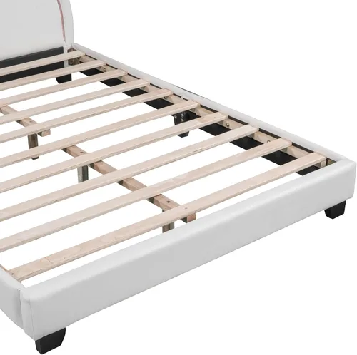 Vista 5 de Bonita cama tapizada de piel sintética de tamaño matrimonial con adorno de conejo y cabecero, para uso en la habitación de niños y niñas