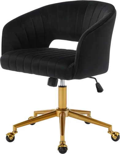 Vista 16 de Sillas de escritorio para oficina en casa Westice, silla de escritorio de terciopelo moderna, silla giratoria de tocador con base dorada ajustable