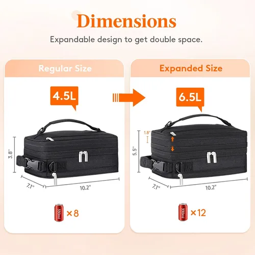 Vista 4 de Lifewit Lonchera expandible para hombres, bolsa de almuerzo aislada, bolsa enfriadora portátil con correas para el hombro y 2 paquetes de hielo