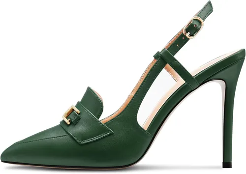 Vista 2 de NobleOnly Zapatos de tacón alto con punta puntiaguda y hebilla para mujer, zapatos de vestir casuales para oficina, zapatos de vestir de 3.9 pulgadas