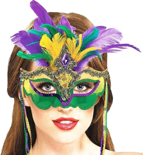 Vista 7 de Máscara de Mardi Gras con plumas para disfraces de mascarada