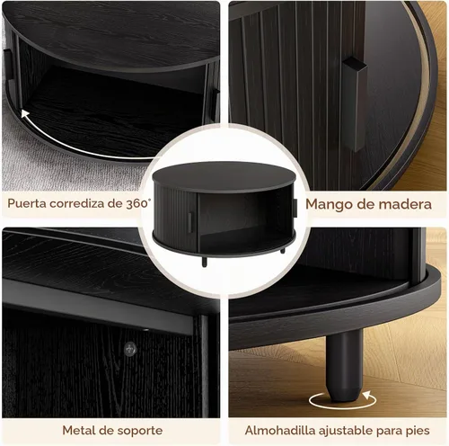 Vista 4 de ONBRILL Mesa Redonda de Café con Almacenamiento, Mesa Moderna de Café de 31.5" con Puerta Deslizante Curvada de 360°, Mesa Redonda de Centro