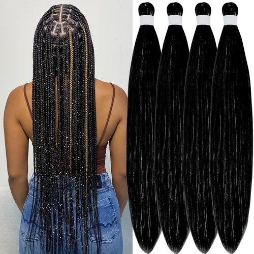 Vista 140 de Cabello trenzado para niños preestirado de 16 pulgadas, color negro para niños, trenzas sin nudos