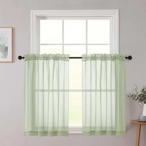 Vista 184 de 2 paneles de cortinas traslúcidas blancas para dormitorio, sala de estar, 96 pulgadas de largo, modernas, suaves, ligeras, con bolsillo para barra