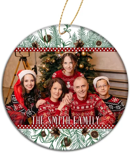 Vista 13 de Adorno de círculo de Navidad personalizado para la familia, adorno personalizado con nombre de familia para Navidad, adorno personalizado