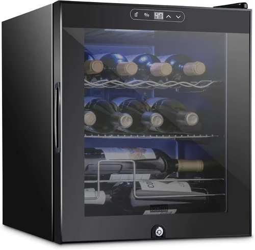 Vista 10 de Schmecke - Refrigerador de vino con compresor de 34 botellas con cerradura Gran bodega independiente Refrigerador de vino digital 41f-64f