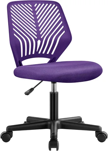 Vista 10 de Yaheetech Silla de oficina ergonómica de malla sin brazos, silla giratoria de respaldo medio con ruedas, silla de estudio de altura ajustable