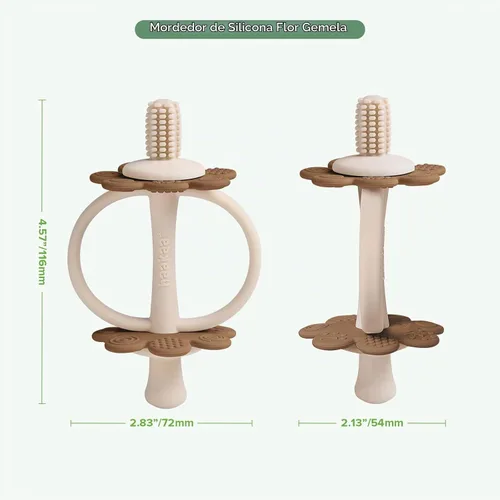 Vista 9 de juguetes de dentición de silicona para bebés haakaa, extremo con forma de pezón para masaje de encías, cabeza de cepillo de dientes de 360°