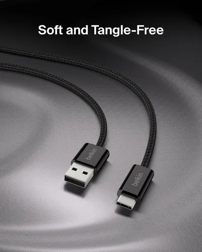 Vista 3 de Belkin Cable USB A a USB C, 3.3 pies, 15 W, cargador tipo C, cable de carga para iPhone, suave, trenzado, flexible para iPhone 17 y 16, Galaxy S25