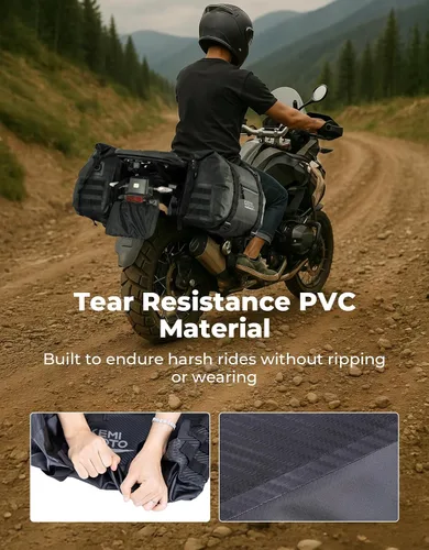 Vista 5 de KEMIMOTO Alforjas para motocicleta impermeables de PVC 50L (25Lx2) Bolso de equipaje para bicicleta deportiva dual Adventure, alforjas desmontables