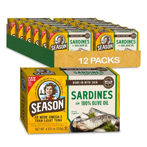 Vista 13 de Season Sardinas en salsa picante, capturadas en la naturaleza, 0.85 oz de proteína, bocadillos Keto, más Omega 3 que atún, Kosher, alto en calcio