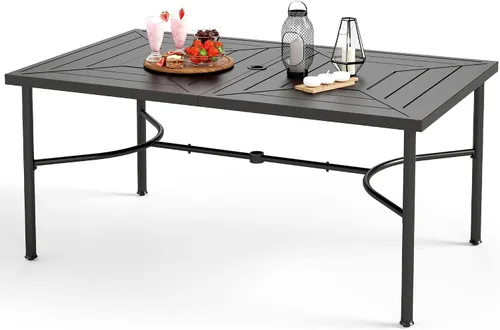 Vista 10 de Sophia & William - Mesa de comedor de metal para 6 personas, con agujero para sombrilla