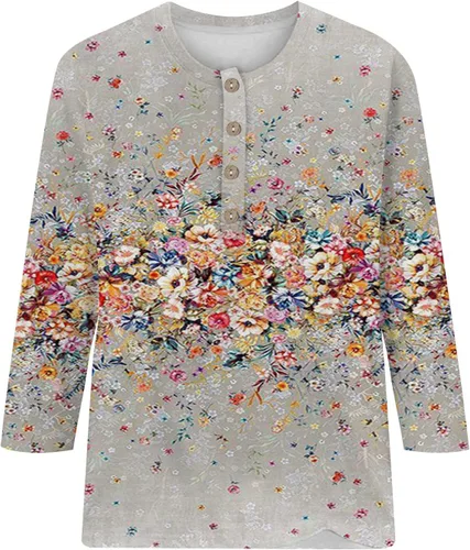 Vista 5 de Blusas para mujer, blusas elegantes y casuales de manga 34 con botones, camisas florales de trabajo
