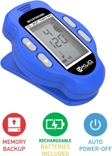 Vista 6 de KLIQ MicroNome - Mini metrónomo digital recargable - con altavoz (volumen digital, ajuste de ritmo y tempo) diseñado para su uso con piano, Azul