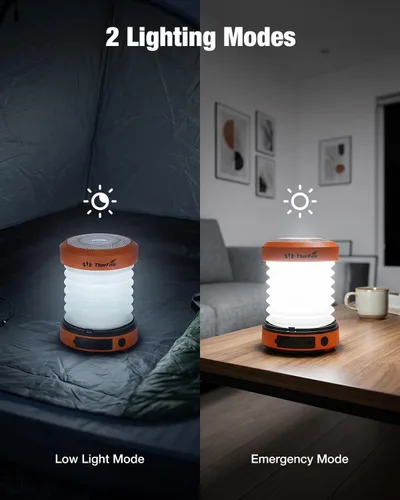 Vista 7 de THORFIRE - Linterna de campamento de manivela de mano, 2 unidades, luz LED plegable 2 en 1 recargable por USB, supervivencia de emergencia por