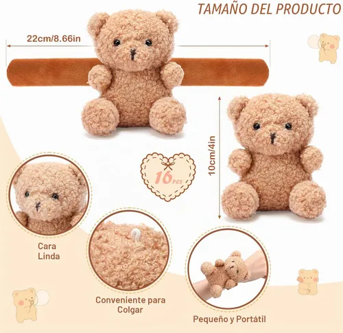 Vista 2 de Ceenna - 16 pulseras de animales de peluche para niños, color marrón
