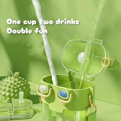 Vista 3 de Two Drink - Botella de agua para niños con pajilla, bonita estética, de gran capacidad, taza de dos capas para niñas, estudiantes, niños, escuela