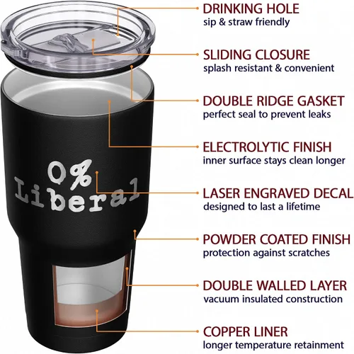 Vista 5 de We The People Holsters - Vaso térmico de 30 onzas, 0% Liberal, Negro