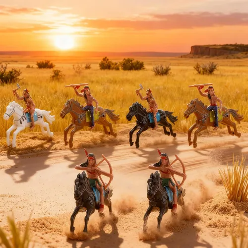 Vista 2 de NUOBESTY Figuras de modelo indio, equitación de plástico indios, figuras de nativos americanos, 8 piezas