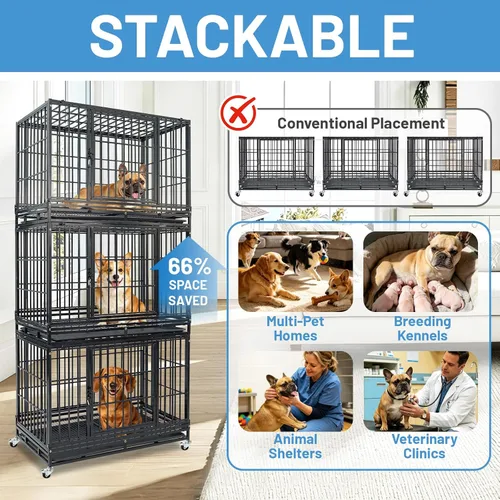 Vista 2 de 36 Inch Stackable Heavy Duty Dog Crate with Wheels for Medium Dog