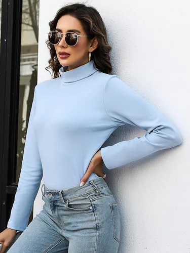 Vista 5 de KYLELOVE Camisetas térmicas de manga larga con cuello alto para mujer, básicas, ajustadas, para otoño e invierno