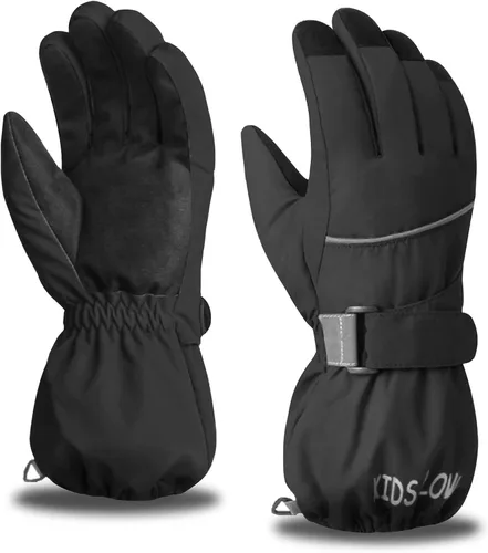 Vista 22 de Kids Ski Snow Gloves, Waterproof Winter Mittens for Boys Girls #01 azul