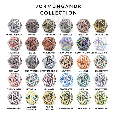 Vista 5 de HEIMDALLR Juego de dados DND de metal, 7 piezas, diseño de piel de dragón, tamaño de 0.630 in, logotipo en D20; juego de dados de metal y caja