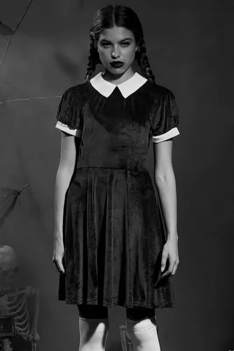 Vista 5 de Spadehill Halloween Women's Costume Velvet Peter Pan Collar Black Dress