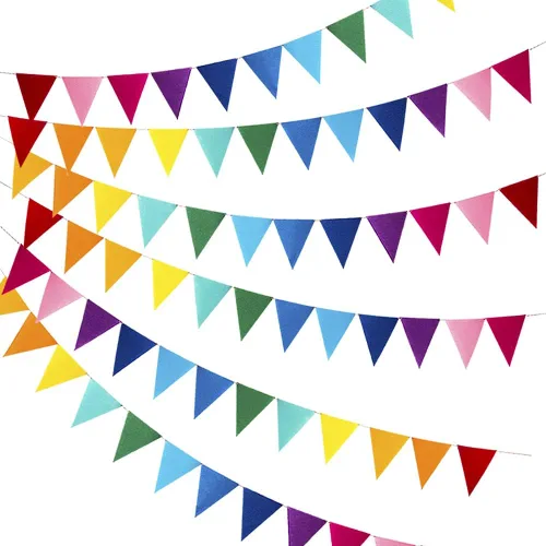 Vista 10 de Banderines de tela de fieltro arcoíris, 24 unidades/16.4 pies (paquete de 2) carteles decorativos para fiestas de cumpleaños, baby shower
