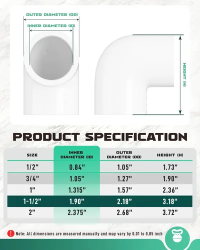 Vista 4 de 1 Inch PVC Elbow Fittings, 90 Degree SCH40 for 1.315" OD