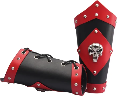 Vista 4 de GelConnie Guantelete de cuero pulsera vikingo de cuero protector de brazo medieval armadura brazaletes de cuero muñequeras Cosplay