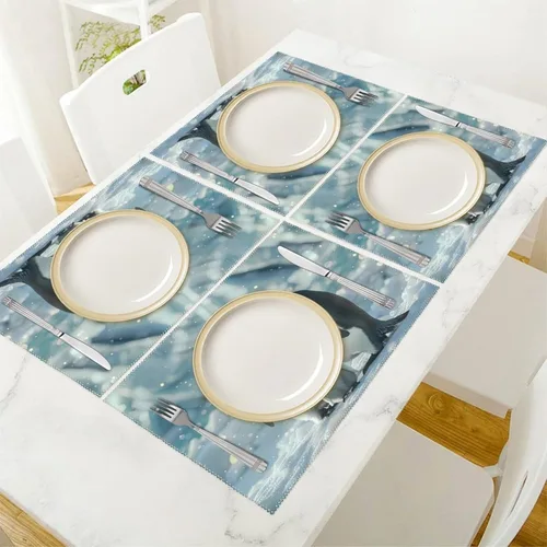 Vista 5 de Penguin Family Placemats Set of 6 Resistant Table Mats Washable Place Mats for Dinner Party Table Decoration