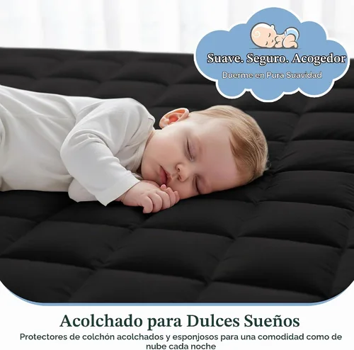 Vista 5 de LUX Décor - Protector de colchón tamaño individual, funda de colchón acolchada elástica ajustable Negro