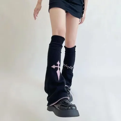 Vista 5 de Calentadores de pierna sueltos góticos japoneses Grunge Punk Tobillo Heap Calcetines Dark Academia Knit Clothe Y2K Preppy Flare Leg Sleeve
