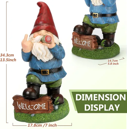 Vista 3 de Panven Decoración de Jardín de Gnomos, 13.5" de Alto Solar Grandes Regalos Divertidos Inapropiados Estatuas de Gnomo para Exteriores para Patio