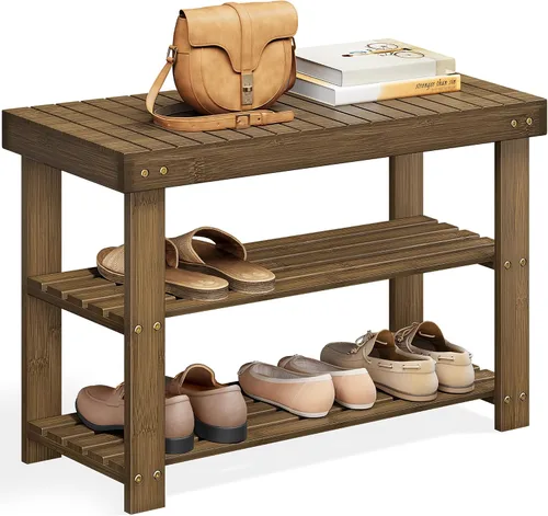 Vista 8 de SONGMICS Banco Estante para Zapatos, Organizador de Almacenamiento de Zapatos de Bambú de 3 Niveles, Banco de Entrada, Soporta Hasta 286 lb, 11.3 x