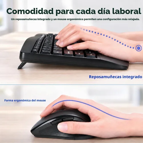Vista 2 de Combo de teclado y mouse inalámbricos, teclas de onda ergonómicas 2.4G Negro