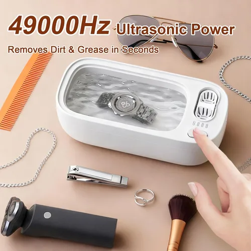 Vista 5 de Limpiador ultrasónico de joyería Risirica, limpiador ultrasónico profesional de 49KHz para anteojos, temporizador digital de 4 modos, limpiador