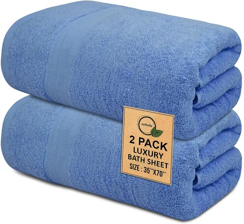 Vista 9 de Toallas de baño de lujo 100% algodón, paquete de 2 (35 x 70 pulgadas), súper suaves, de secado rápido y altamente absorbentes, para baño, hogar, spa