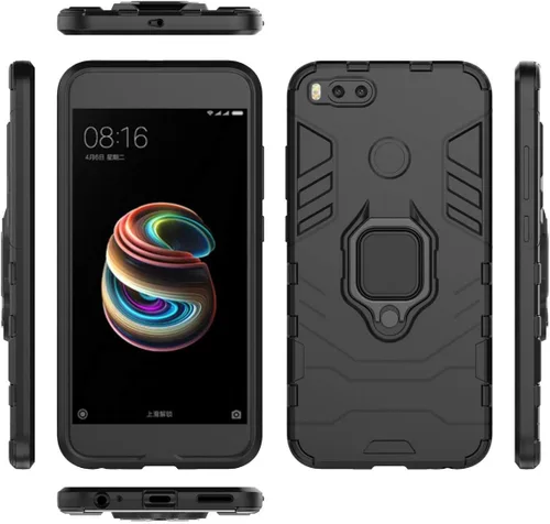 Vista 4 de LuluMain Compatible con funda Xiaomi Mi A1, soporte de anillo de metal a prueba de golpes (funciona con soporte magnético para automóvil) Cubierta