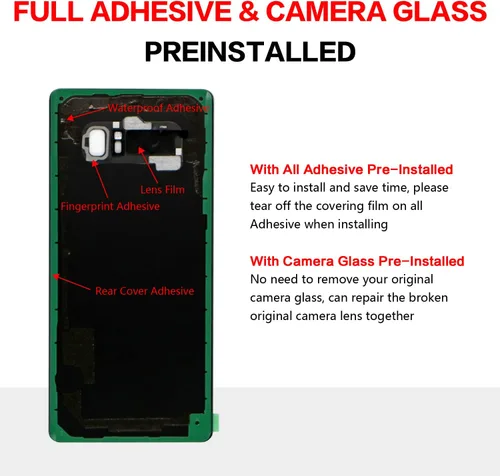 Vista 4 de Compatible con Samsung Galaxy Note 8 - Carcasa trasera de repuesto de cristal de 6.3 pulgadas, SM-N950, todos los portadores con manual de Negro