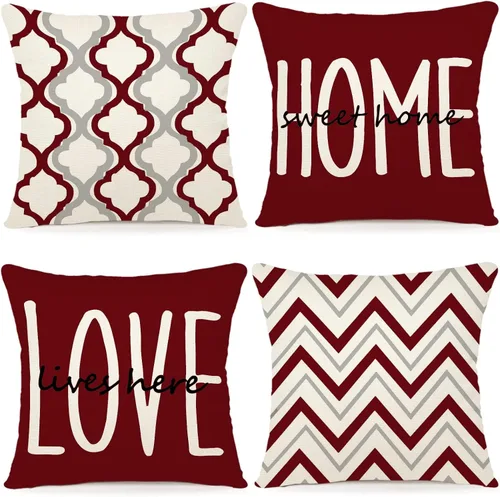 Vista 19 de YCOLL Juego de 4 fundas de almohada de estilo rústico 16x16 Fundas decorativas de almohada de lino para sofá, cama, dormitorio, decoración del hogar