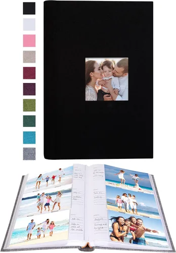 Vista 7 de Mublalbum - Pequeño álbum de fotos 4x6 con cubierta de lino y áreas de notas, libro de fotos con bolsillos verticales para boda, familia, bebé