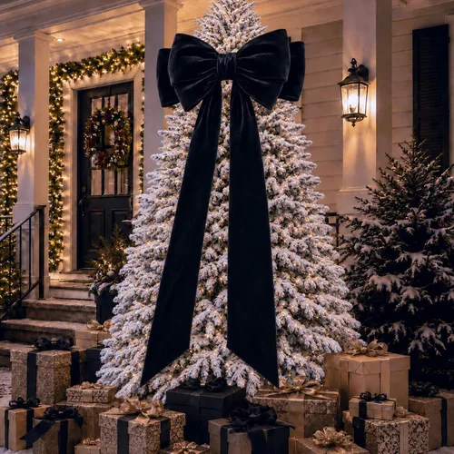 Vista 5 de Arco gigante de terciopelo para decoración de árbol de Navidad, 39 x Negro