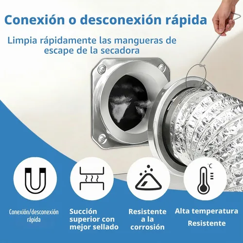 Vista 5 de Kit de conector magnético de acoplamiento de ventilación para secadora con anillo de extracción de liberación rápida, conducto flexible de 4 x 3.3