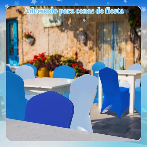 Vista 7 de Oudain 12 fundas de silla plegables azules para decoración de fiestas Serie azul